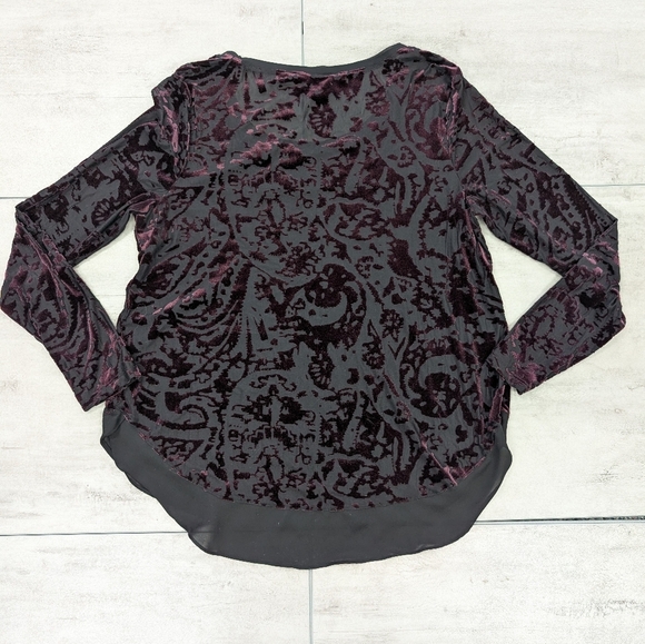 Vera Wang Women's Purple Velvet Burnout Long Sleeve Top Blouse Size Large - Picture 5 of 8